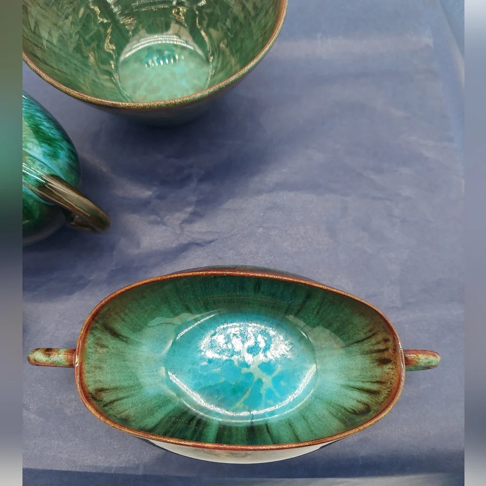 Bowl Sugar Open Sugar Blue Mountain Pottery Green Blue Redware Clay - Picture 3 of 9